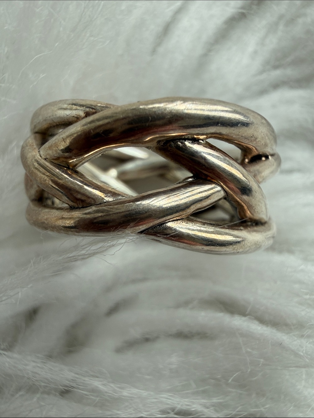 Braided Silver-Tone Statement Ring